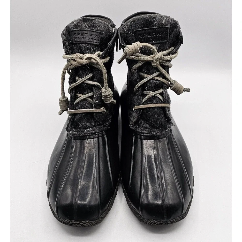 Sperry Top-Sider Womens‎ Saltwater Duck Boots Size 8 Black Gray Plaid Waterproof